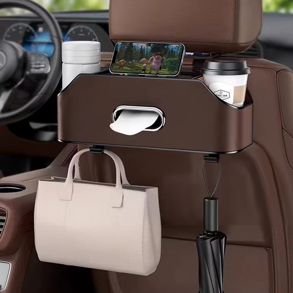 Boîte de rangement multifonctionnelle pour mouchoirs en cuir de voiture, papier de siège arrière, porte-gobelet à eau