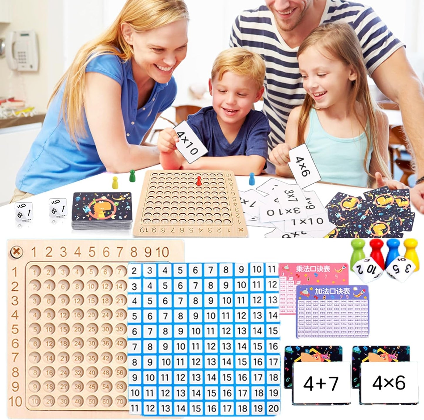Jeu Éducatif Double Face – Tableau de Multiplication et Jeu de Société Ludique pour Enfants