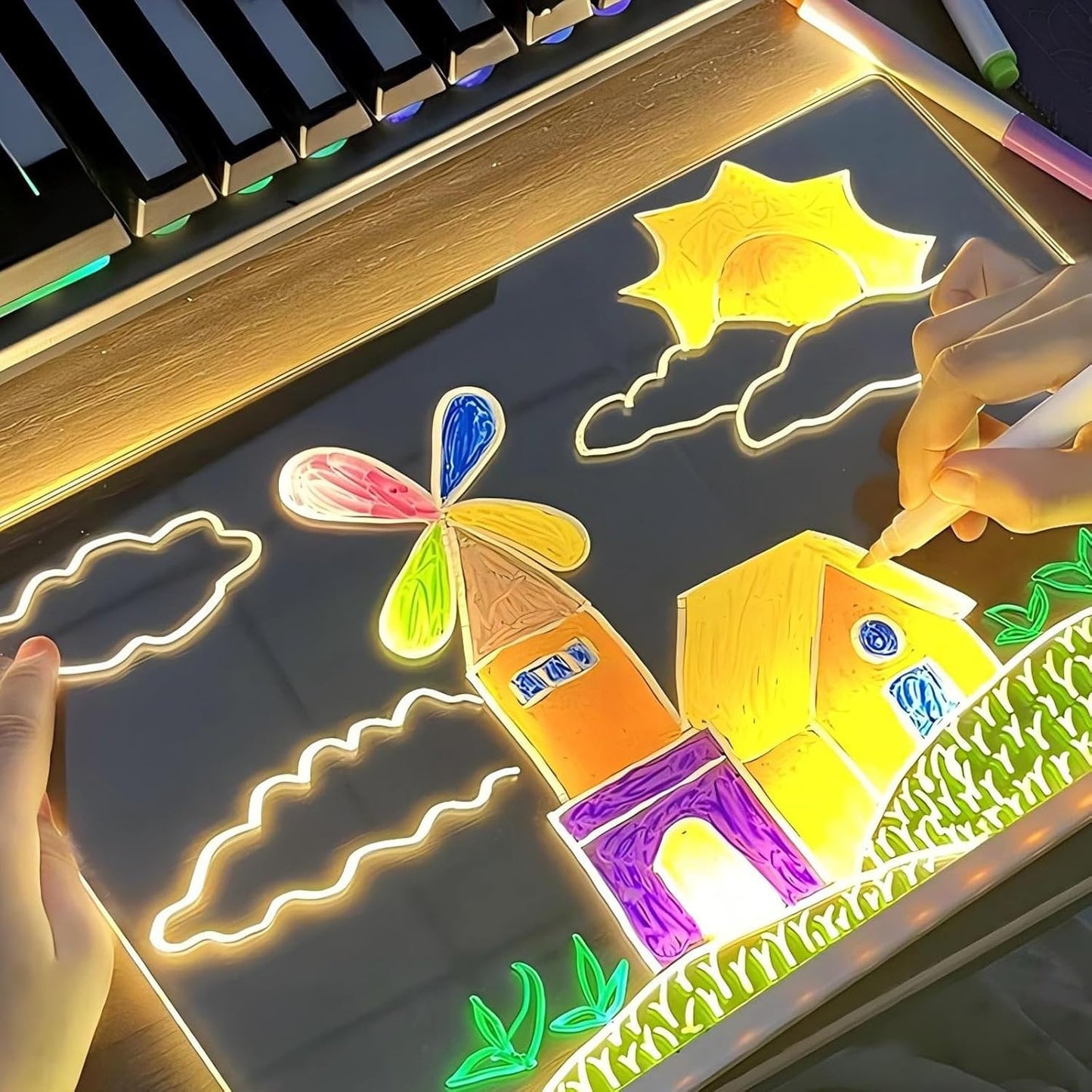Tablette Lumineuse de Dessin avec Stylos LED Multicolores