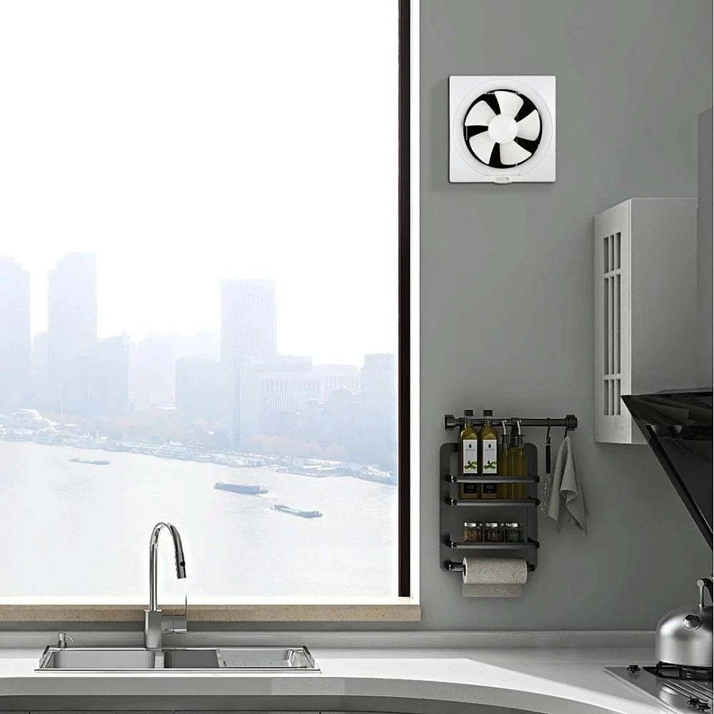 Ventilateur extracteur d'air mural conçu pour la cuisine ou la salle de bain.