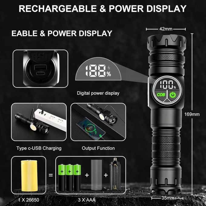 Lampe Torche Rechargeable LED – Puissante, Compacte & Intelligente