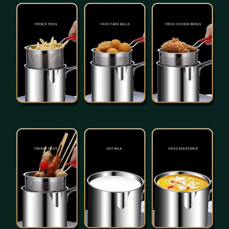 Friteuse Casserole Inox avec Panier Égoutteur – Spéciale Fritures & Cuisson Rapide