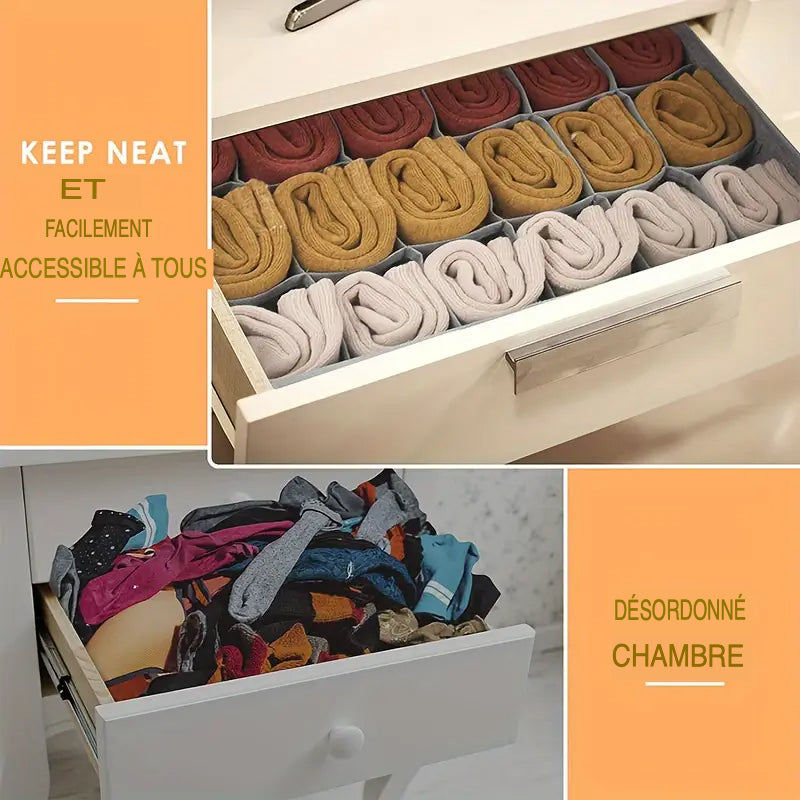 Boîte de Rangement Diviseur pour Chaussettes et Sous-vêtements - 4 Pièces