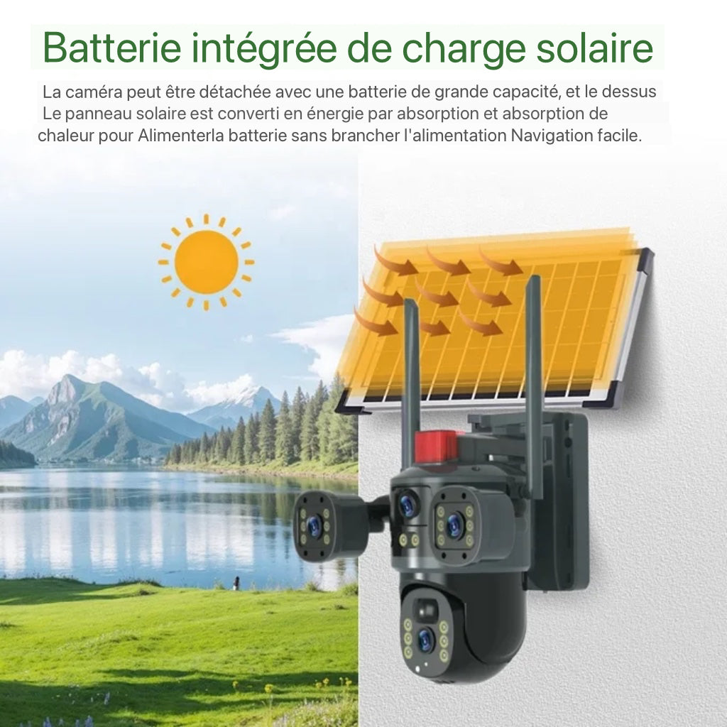 Caméra de Surveillance Extérieure Solaire 4G / WiFi – Triple Lentille 360° | Sécurité Intelligente & Autonome