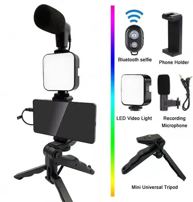 Kit Vlogging Smartphone Complet – Micro Stéréo & Lumière LED pour Créateurs de Contenu