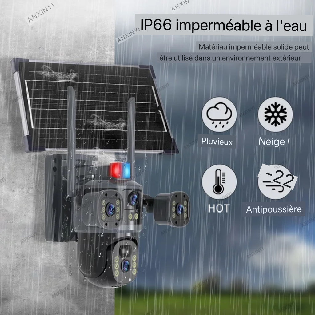 Caméra de Surveillance Extérieure Solaire 4G / WiFi – Triple Lentille 360° | Sécurité Intelligente & Autonome