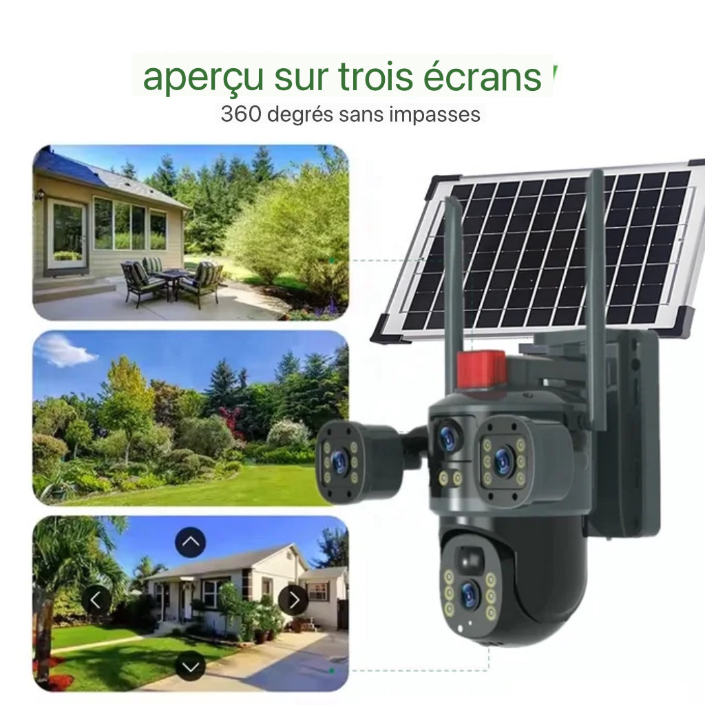 Caméra de Surveillance Extérieure Solaire 4G / WiFi – Triple Lentille 360° | Sécurité Intelligente & Autonome