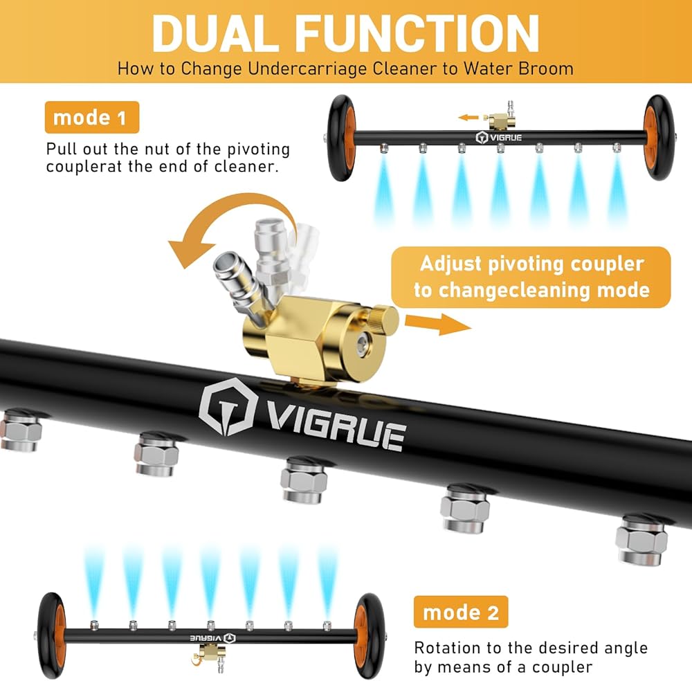 Nettoyeur Haute Pression Sous-Châssis VIGRUE 2-en-1 – Brosse à Eau 24” pour Voiture