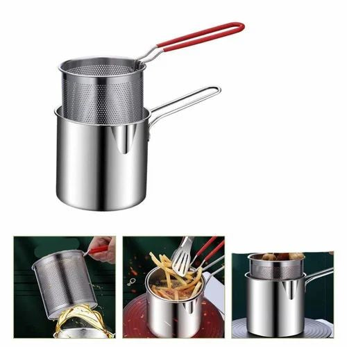 Friteuse Casserole Inox avec Panier Égoutteur – Spéciale Fritures & Cuisson Rapide