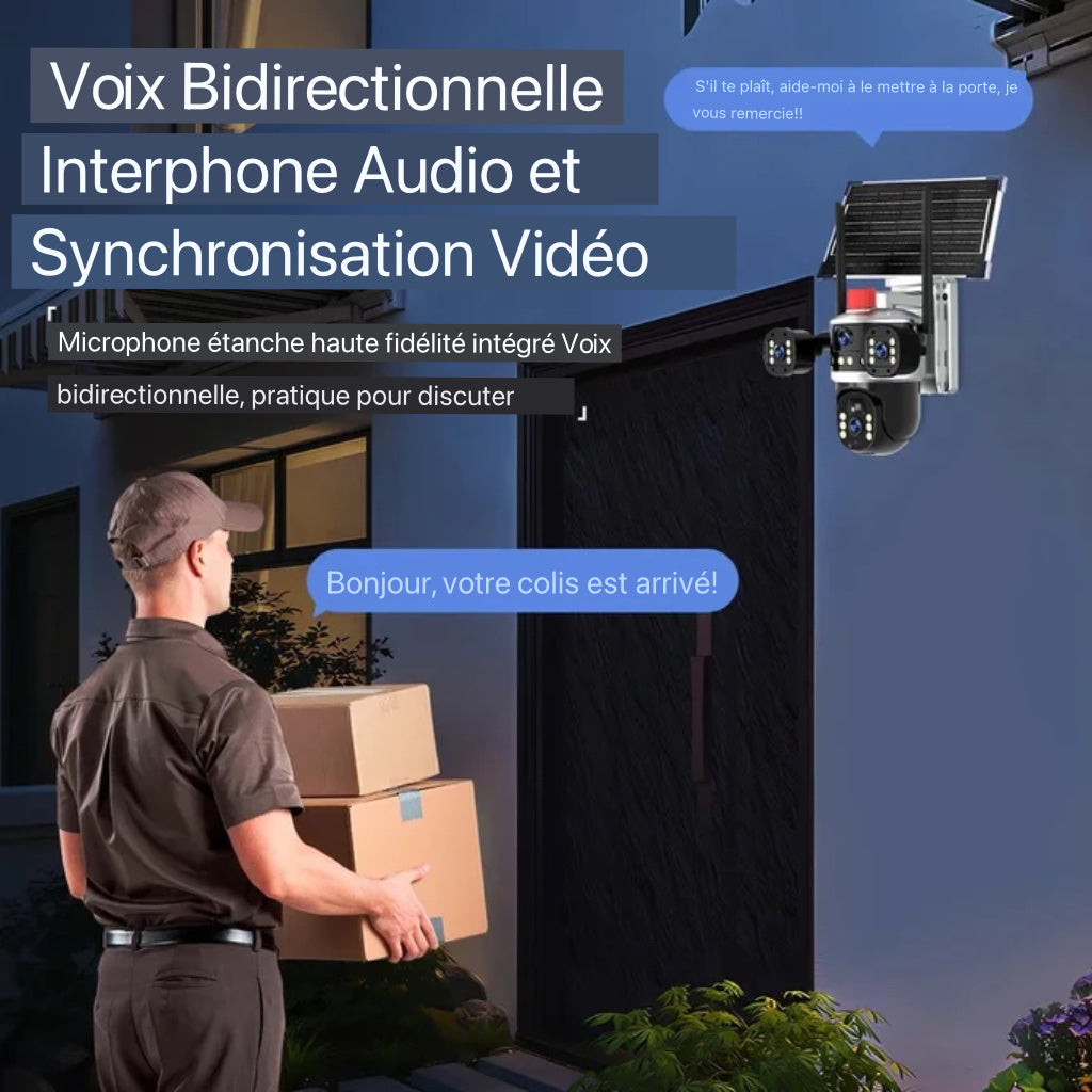 Caméra de Surveillance Extérieure Solaire 4G / WiFi – Triple Lentille 360° | Sécurité Intelligente & Autonome