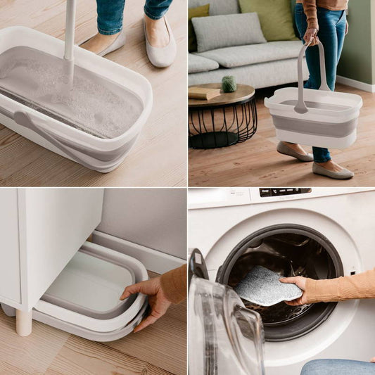 Ensemble Serpillière Plate avec Seau Pliable – Nettoyage Pratique & Gain de Place