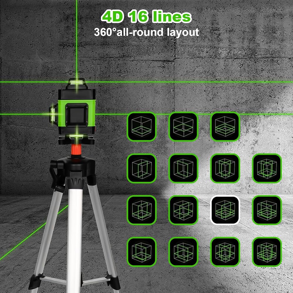 Niveau Laser 4D Multifonction – 16 Lignes Autonivelant avec Trépied Réglable et Batterie Rechargeable