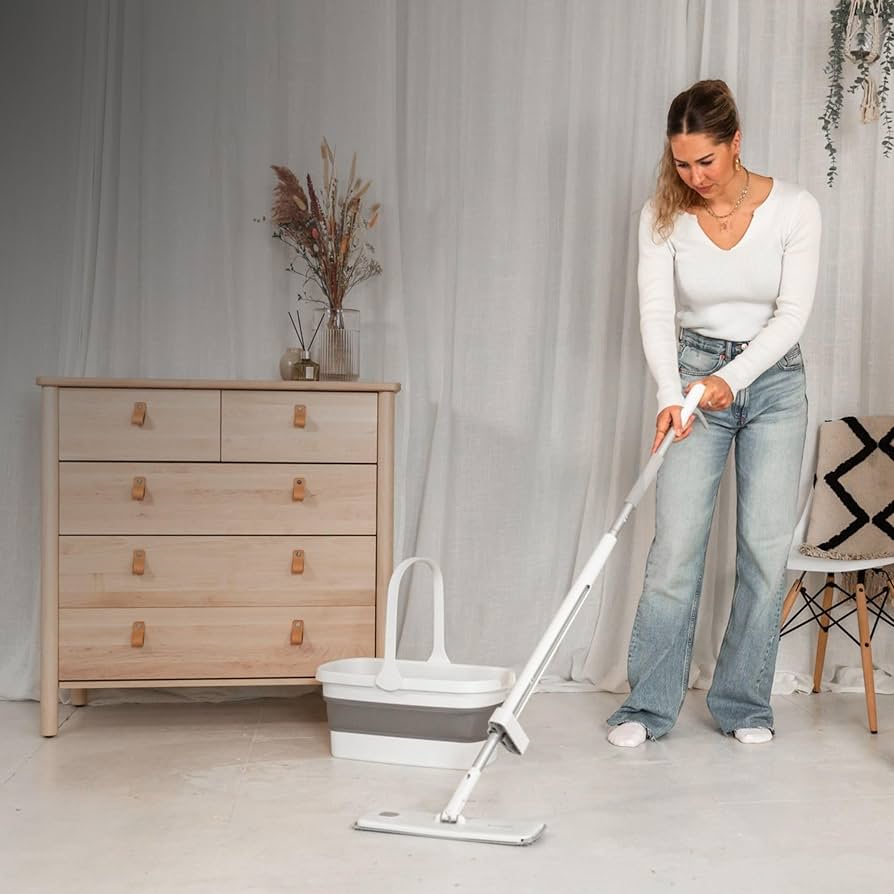 Ensemble Serpillière Plate avec Seau Pliable – Nettoyage Pratique & Gain de Place