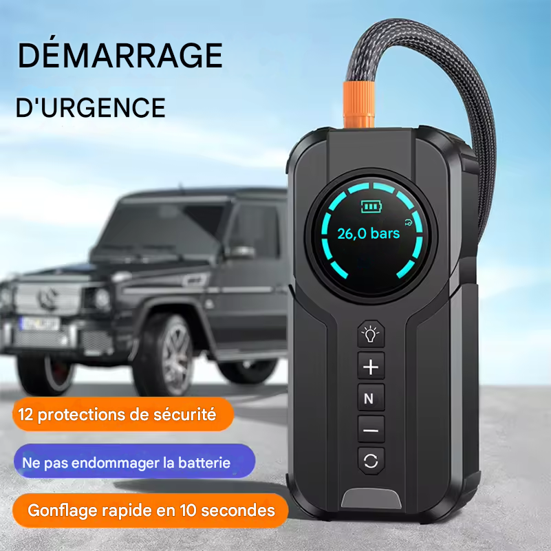Démarreur de Batterie Portable + Compresseur d’Air