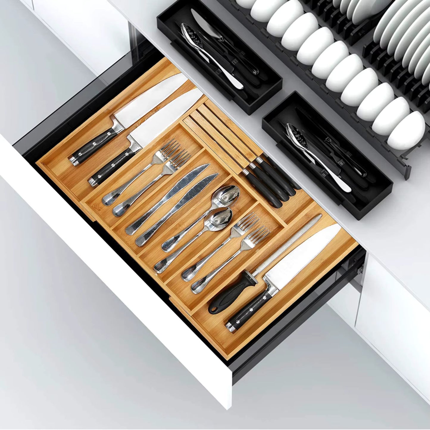 Organisateur de tiroir en bambou extensible