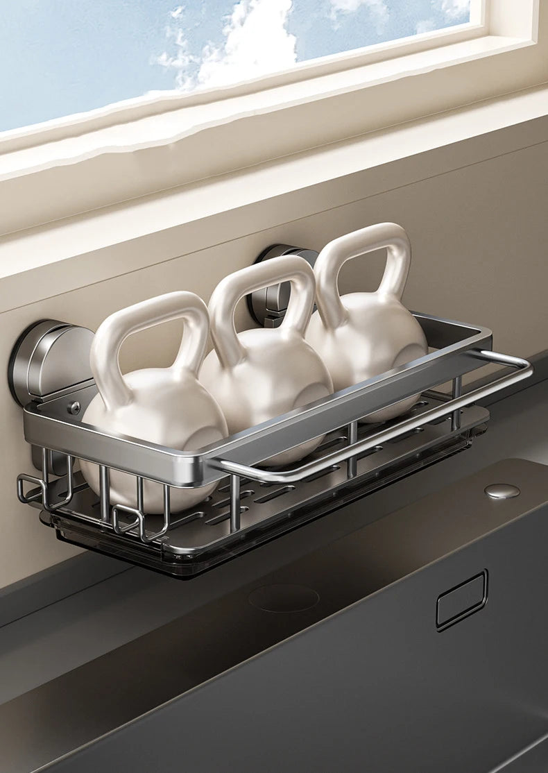 Organisateur d'Évier avec Ventouses & Plateau Drainant – Rangement Cuisine Premium Noir
