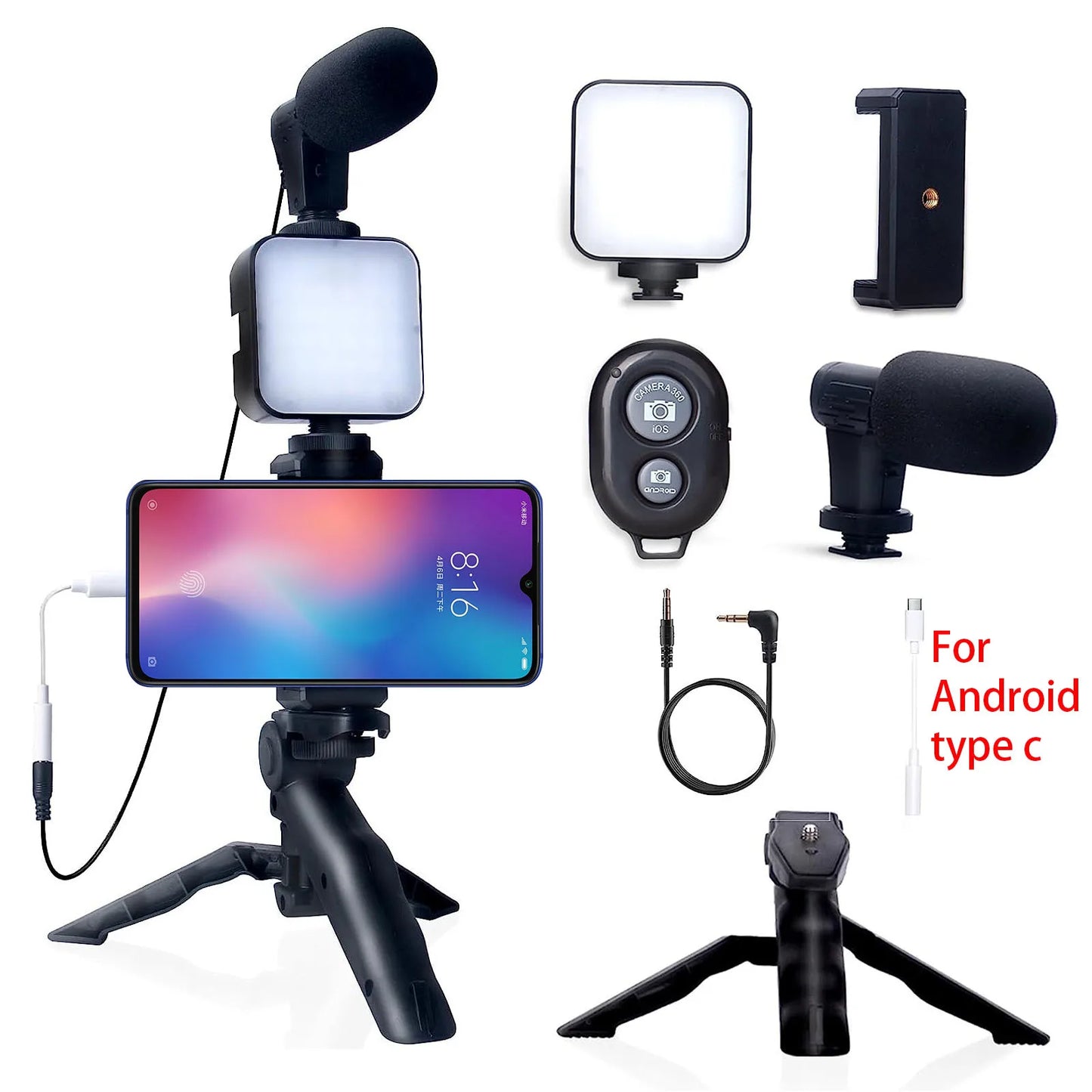 Kit Vlogging Smartphone Complet – Micro Stéréo & Lumière LED pour Créateurs de Contenu