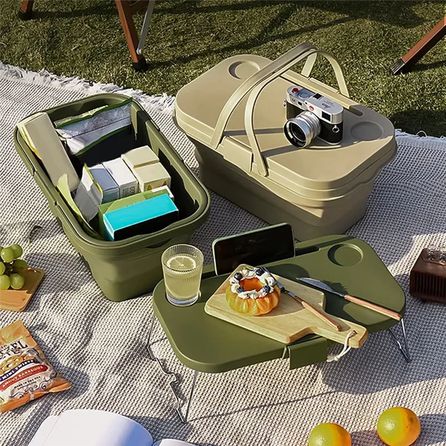 Boîte de rangement pliable multifonction avec table portable