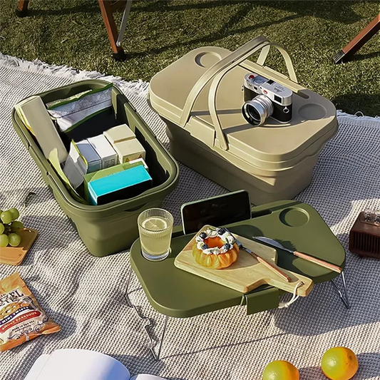 Boîte de rangement pliable multifonction avec table portable