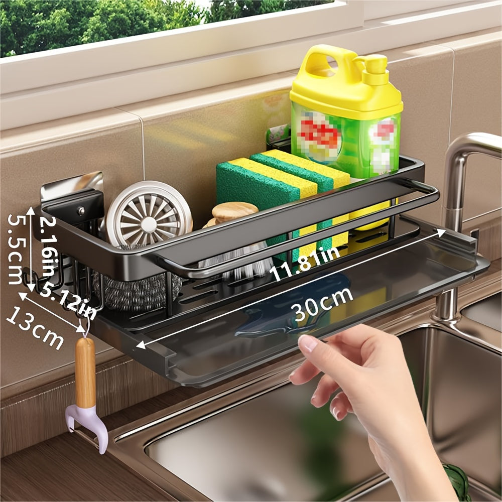 Organisateur d'Évier avec Ventouses & Plateau Drainant – Rangement Cuisine Premium Noir