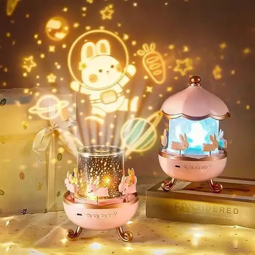 Veilleuse Projecteur Carrousel Lapins – Lumière Magique pour Chambre Enfant