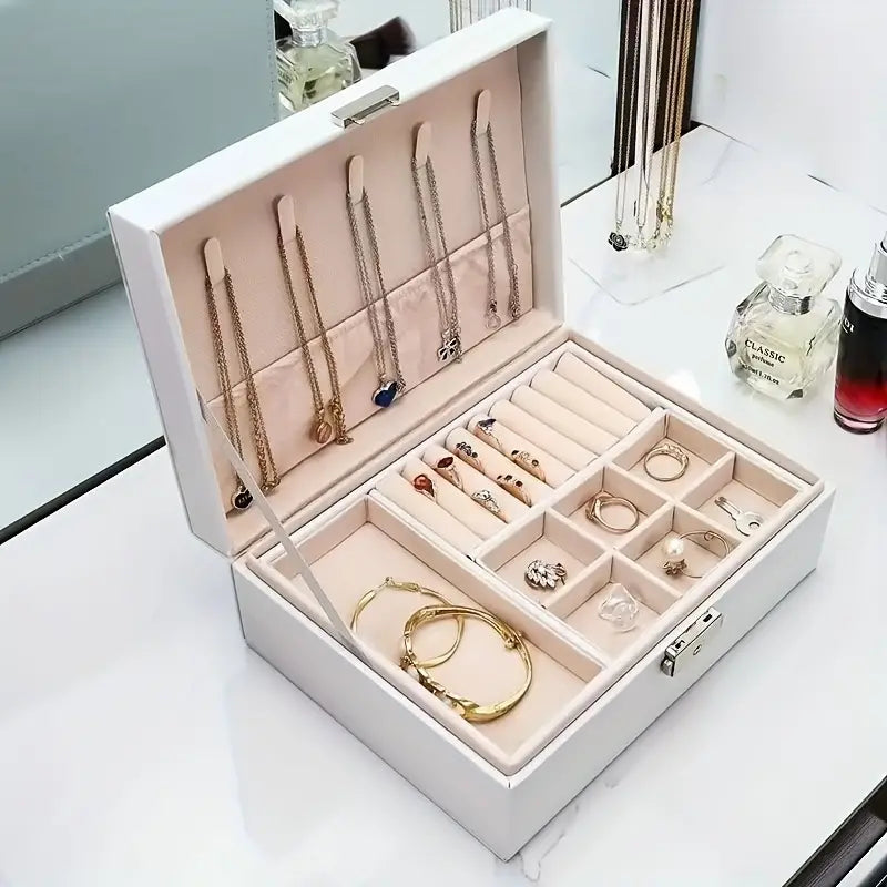 Boîte de Rangement pour Bijoux en Cuir Grande Capacité