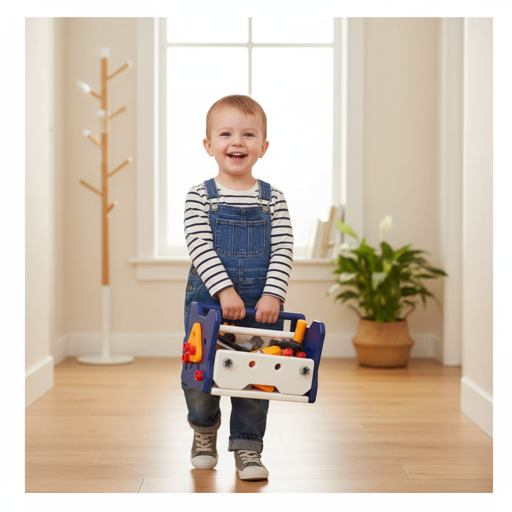 Enfant porte boîte outils