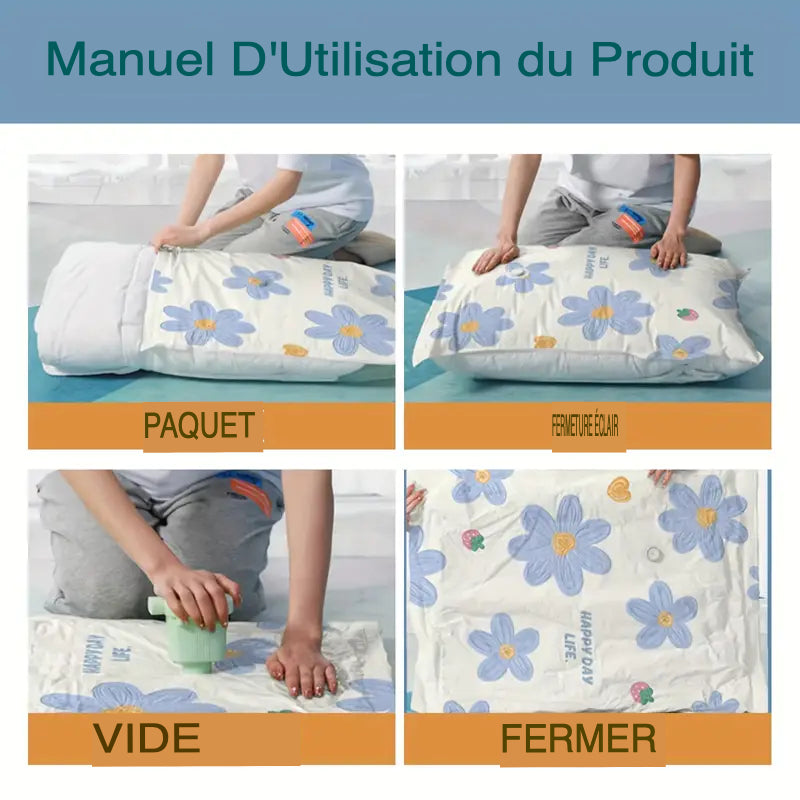 Sacs de Rangement Sous Vide avec Pompe Manuelle - 3 Sacs