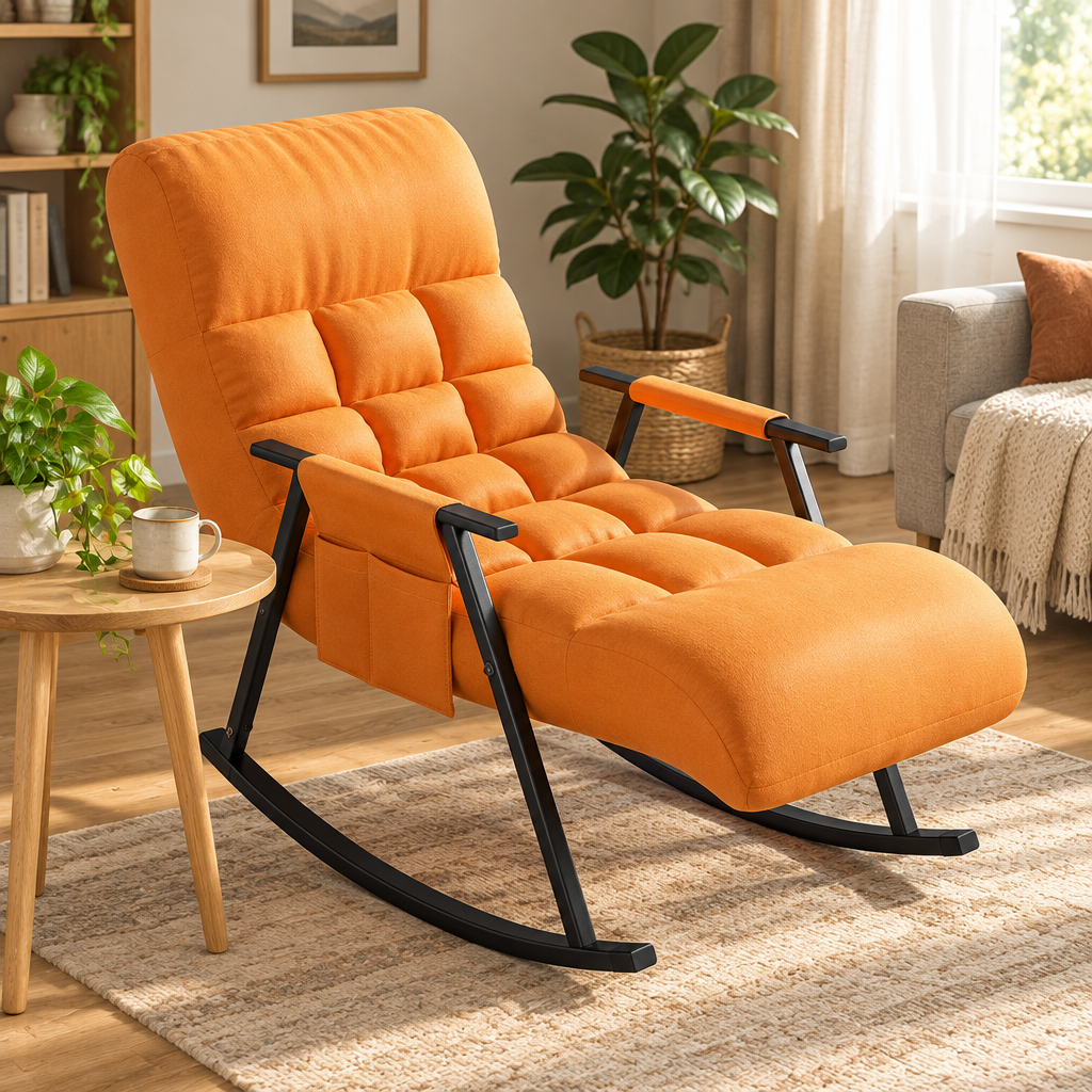 Fauteuil orange dans un salon moderne