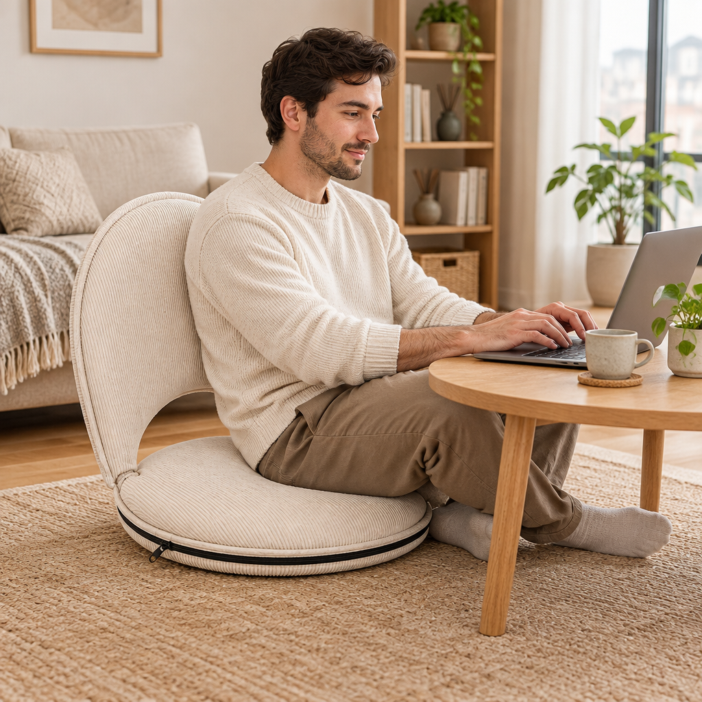 Fauteuil utilisé avec une table basse et un ordinateur