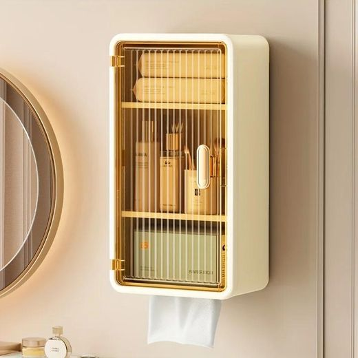 Armoire murale de salle de bain avec porte ambrée fermée