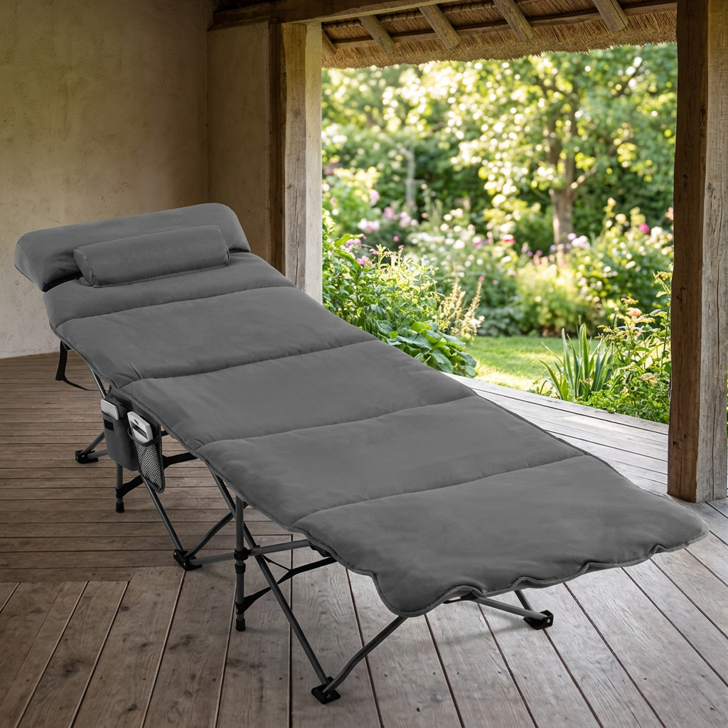 Lit de camp sur une terrasse