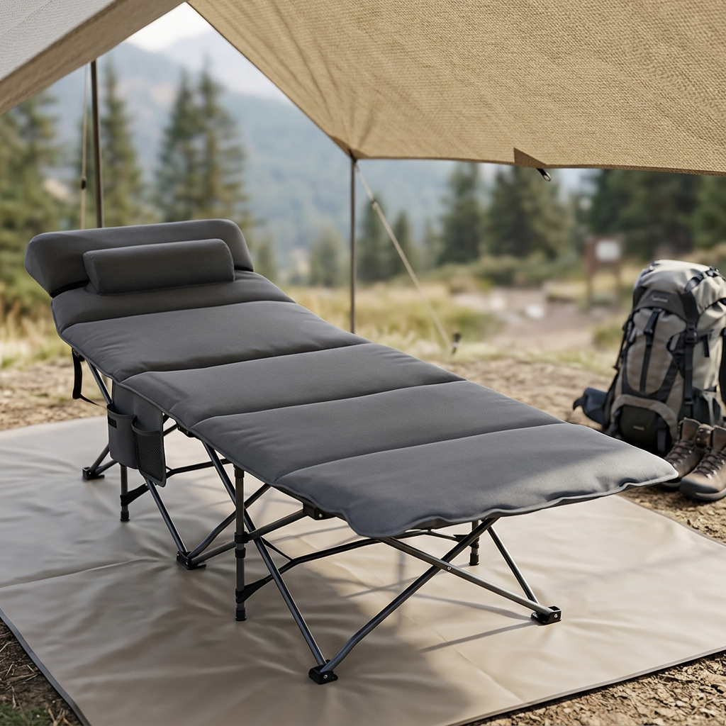 Lit sous un abri de camping en montagne