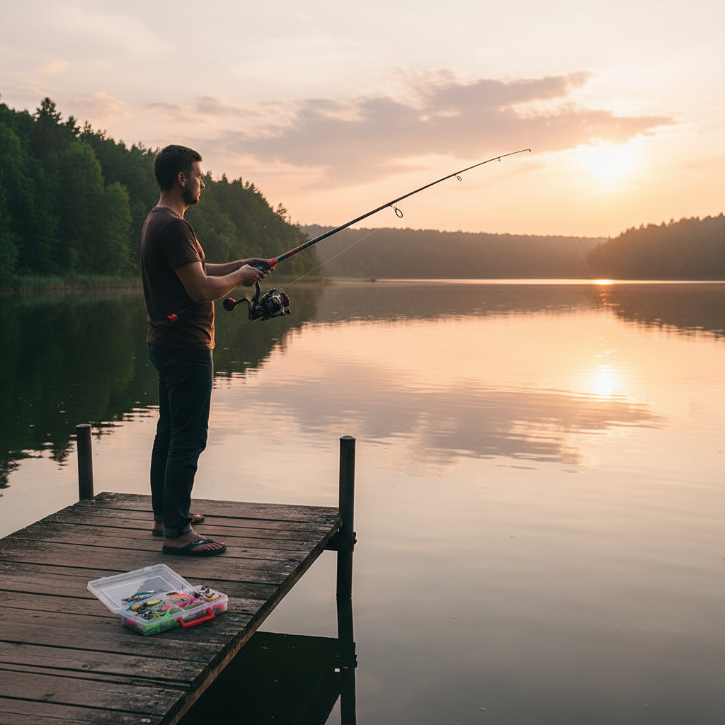 Pêche lac golden hour