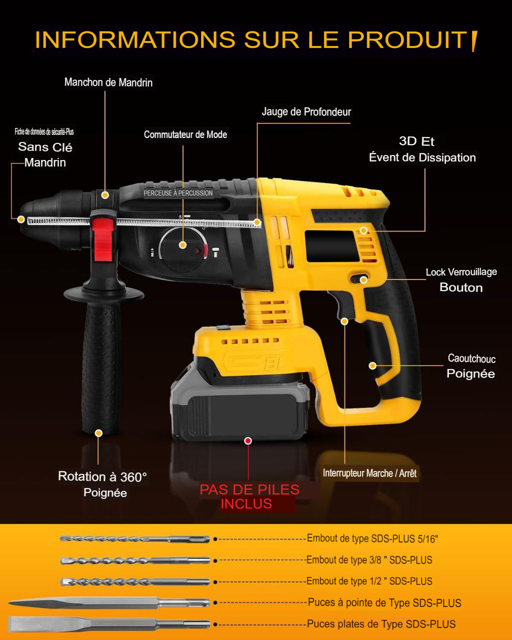 Perforateur-Burineur Sans Fil avec Coffret Complet