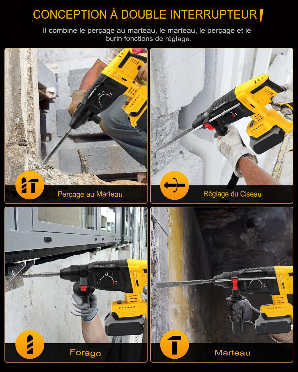 Perforateur-Burineur Sans Fil avec Coffret Complet