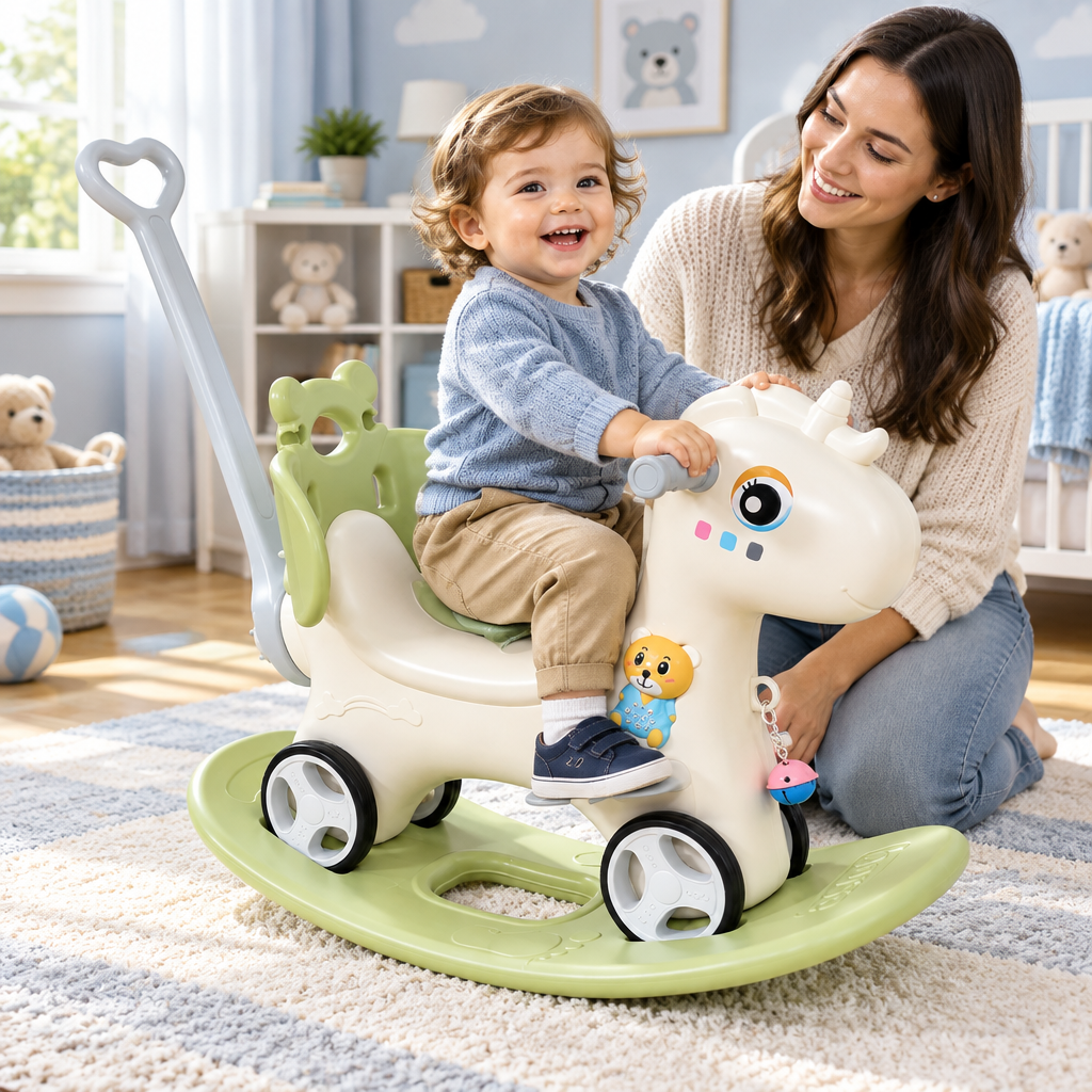 Porteur avec un enfant dans une chambre bleue