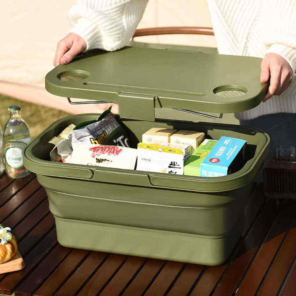 Boîte de rangement pliable multifonction avec table portable