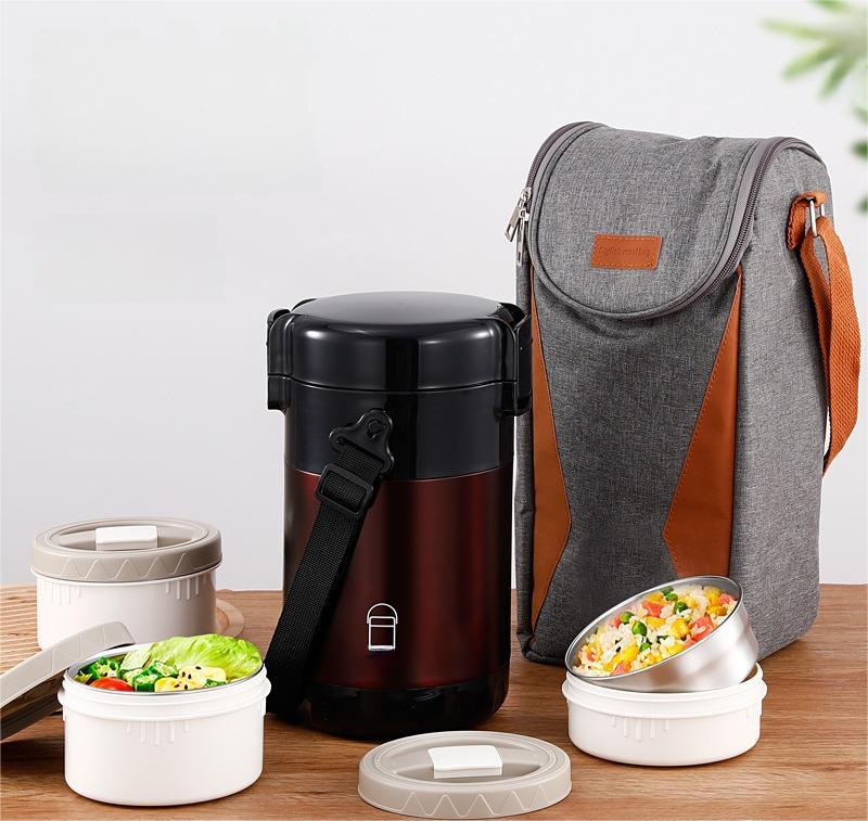 Thermos Isotherme en Acier Inoxydable avec Compartiments Séparés et Sangle Ajustable