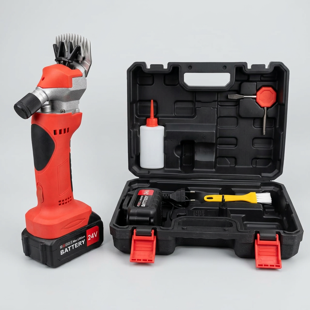 Tondeuse et coffret sur fond neutre