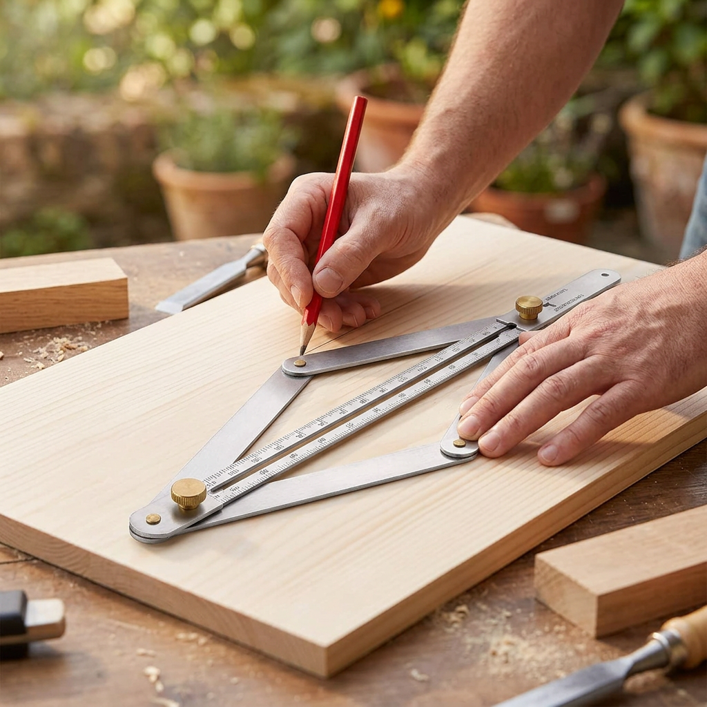 Traçage sur un établi extérieur abrité