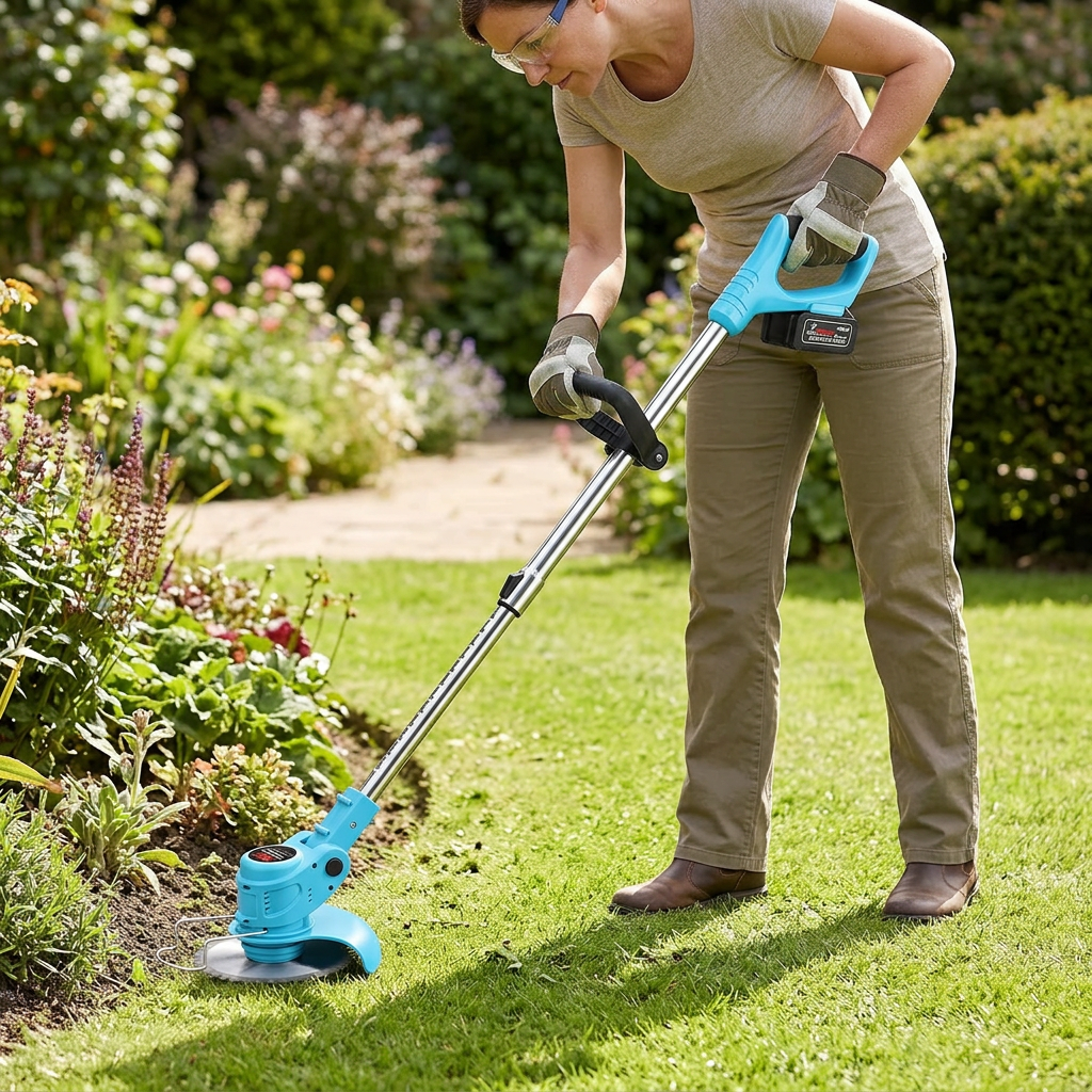 Utilisation du coupe-bordures au jardin