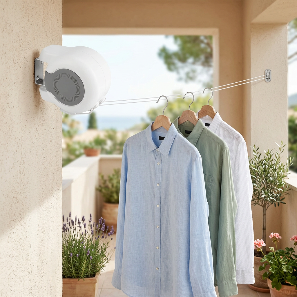 Vêtements sur cintres sur un balcon